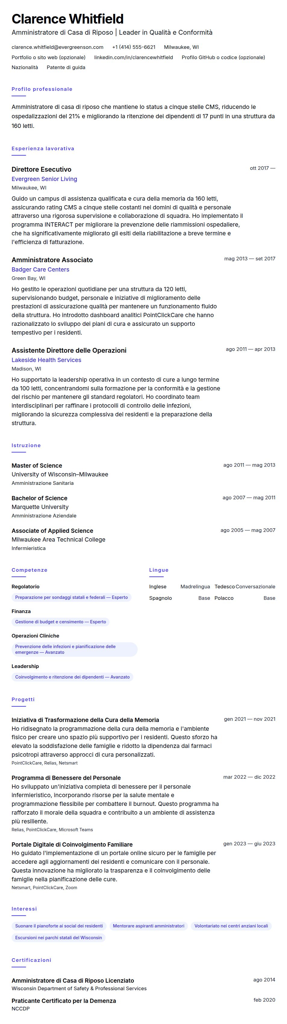 Anteprima del curriculum Esempio di Curriculum Vitae per Amministratore di Casa di Riposo