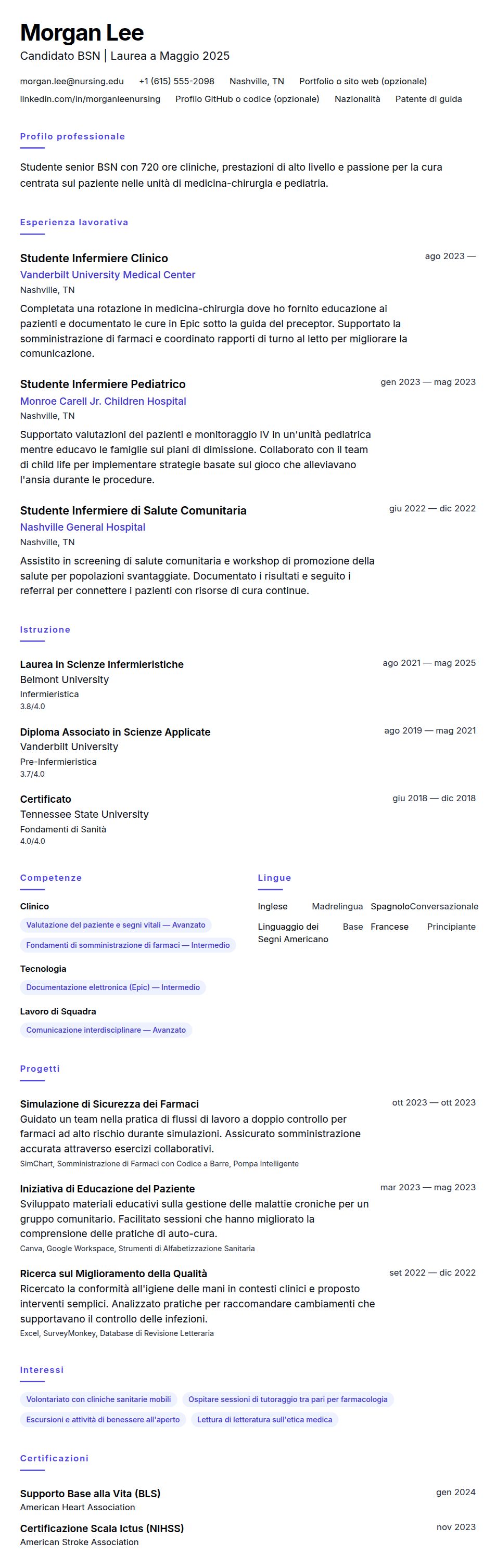 Anteprima del curriculum Esempio di Curriculum Studente di Infermieristica