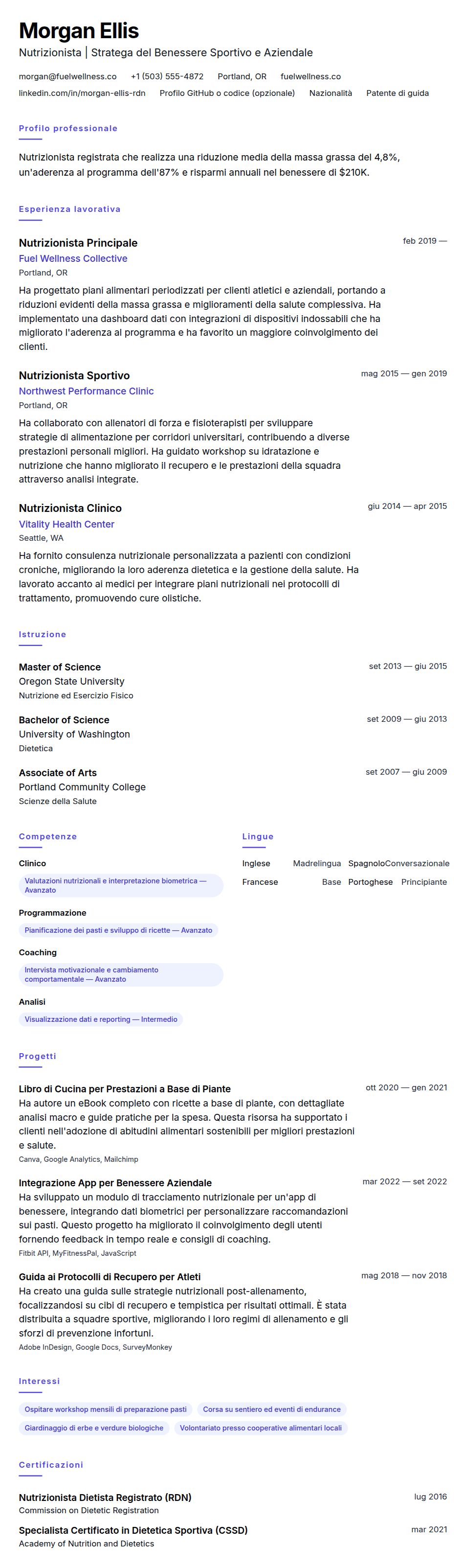 Anteprima del curriculum Esempio di Curriculum Vitae per Nutrizionista