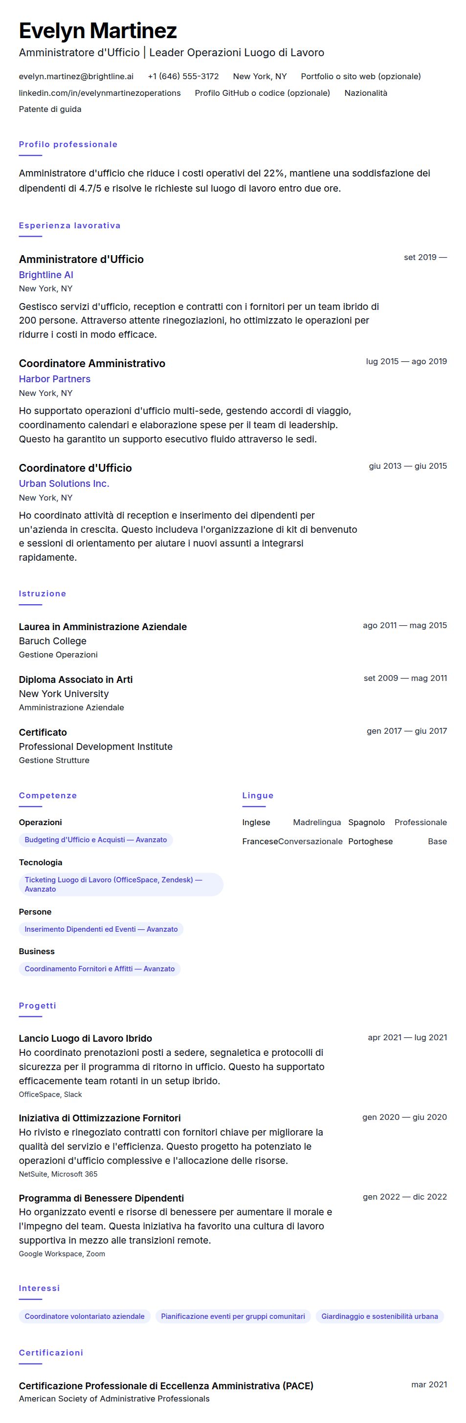 Anteprima del curriculum Esempio di Curriculum Amministratore d'Ufficio