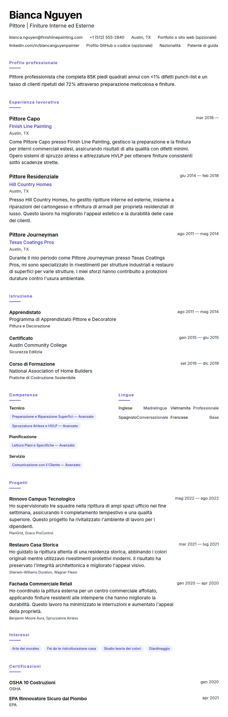 Anteprima del curriculum Esempio di Curriculum Pittore