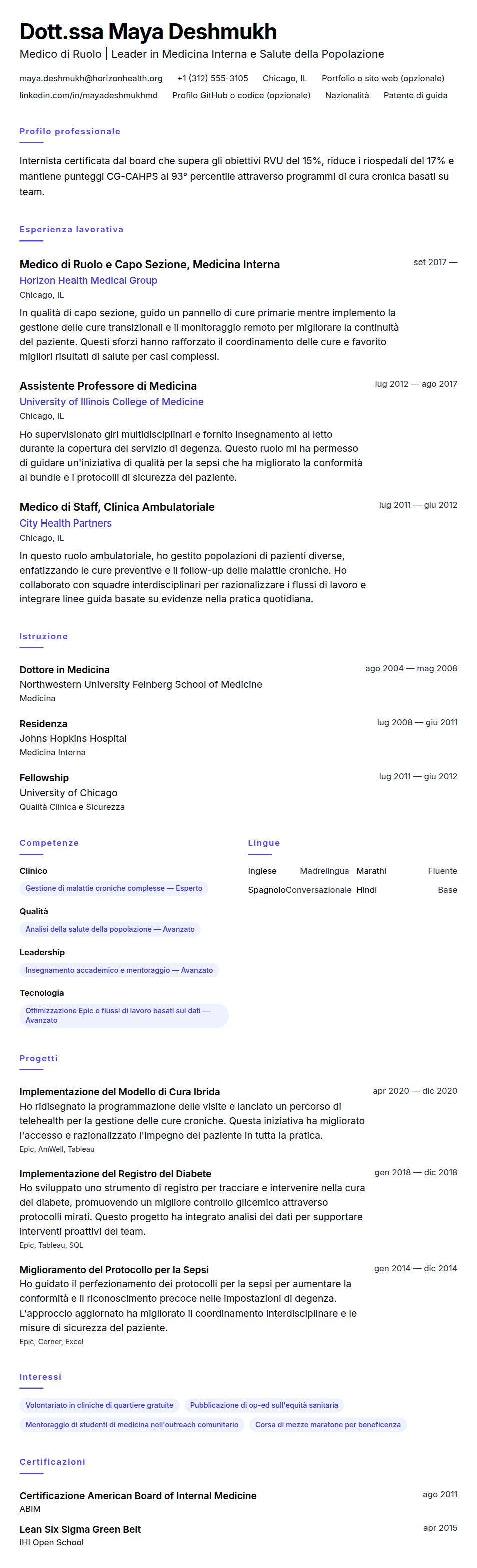 Anteprima del curriculum Esempio di Curriculum Medico