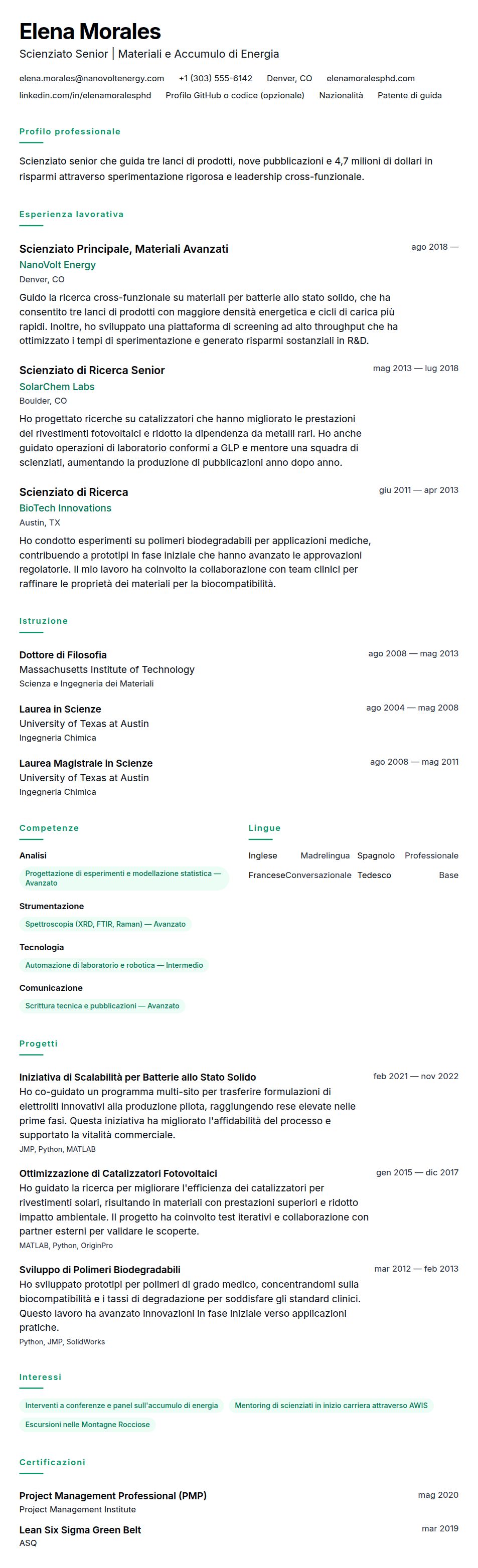 Anteprima del curriculum Esempio di Curriculum Vitae per Scienziato