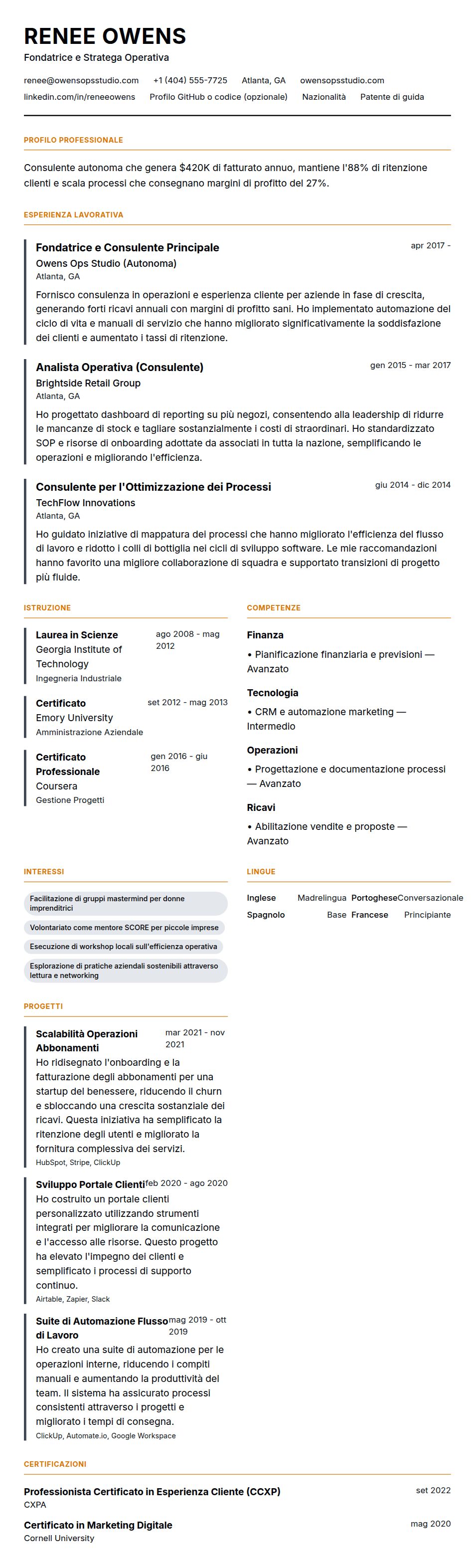 Anteprima del curriculum Esempio di Curriculum per Professionista Autonomo