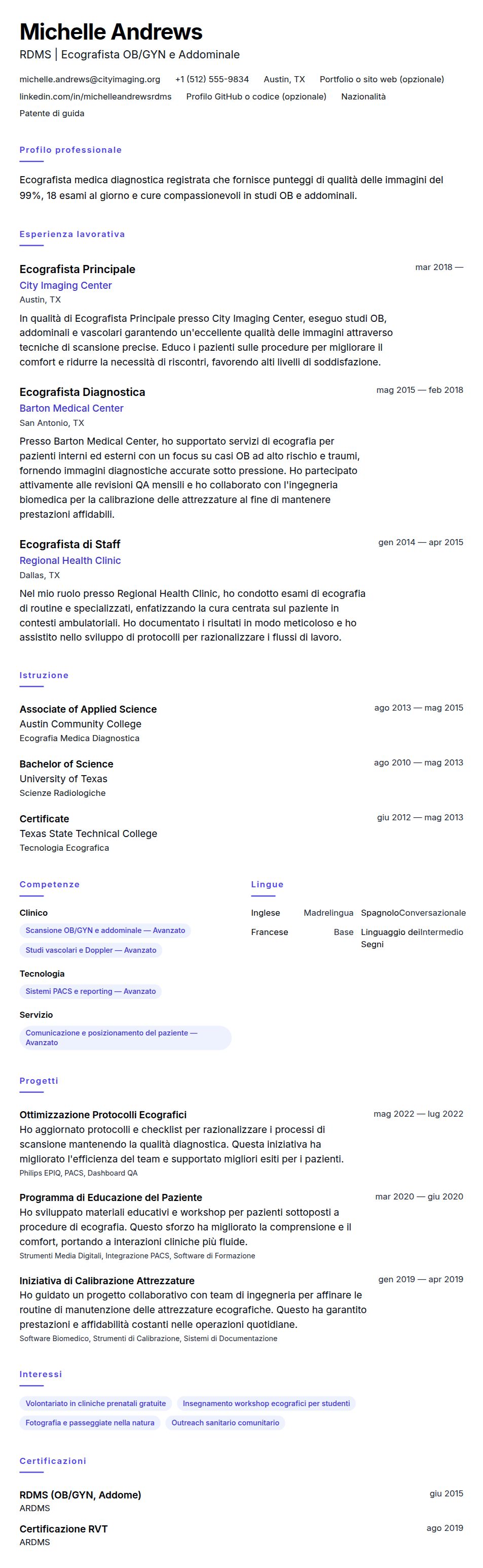 Anteprima del curriculum Esempio di Curriculum Vitae per Ecografista
