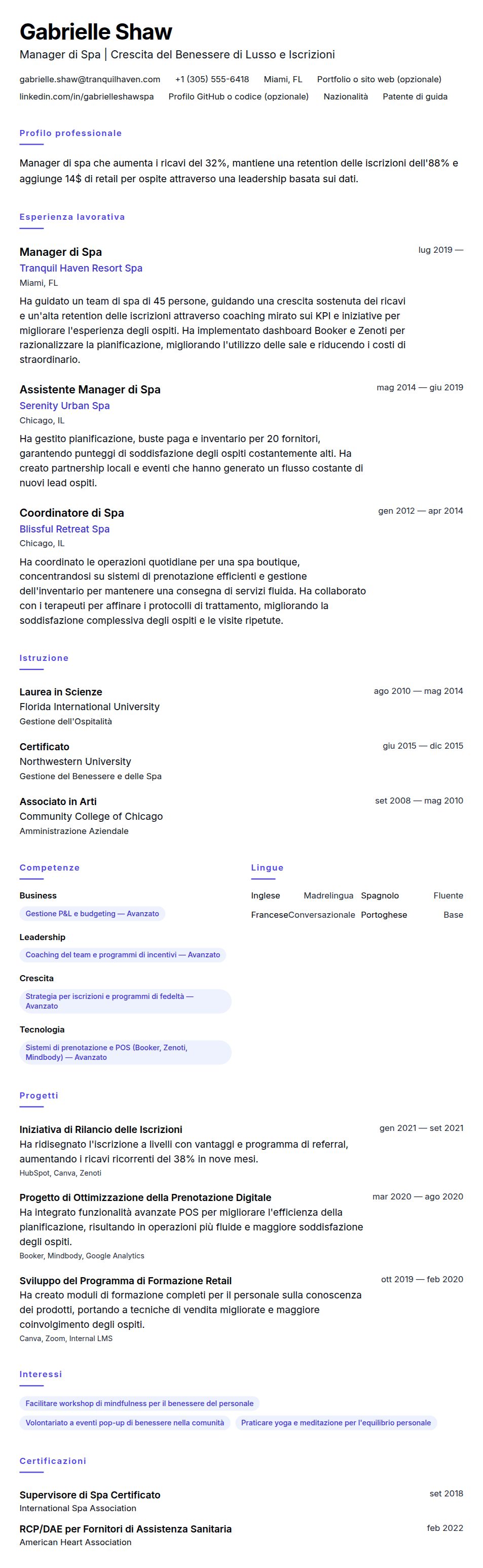 Anteprima del curriculum Esempio di Curriculum Manager di Spa