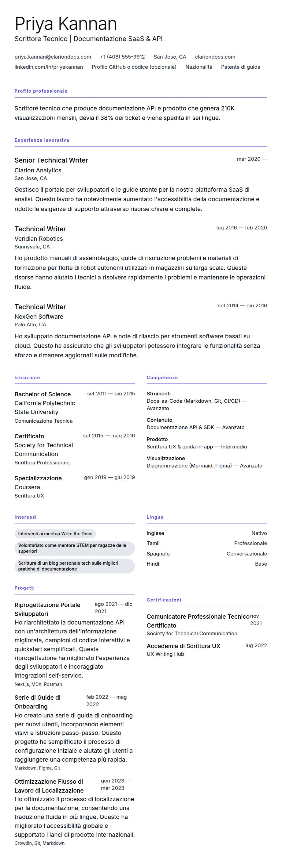 Anteprima del curriculum Esempio di Curriculum Vitae per Scrittore Tecnico
