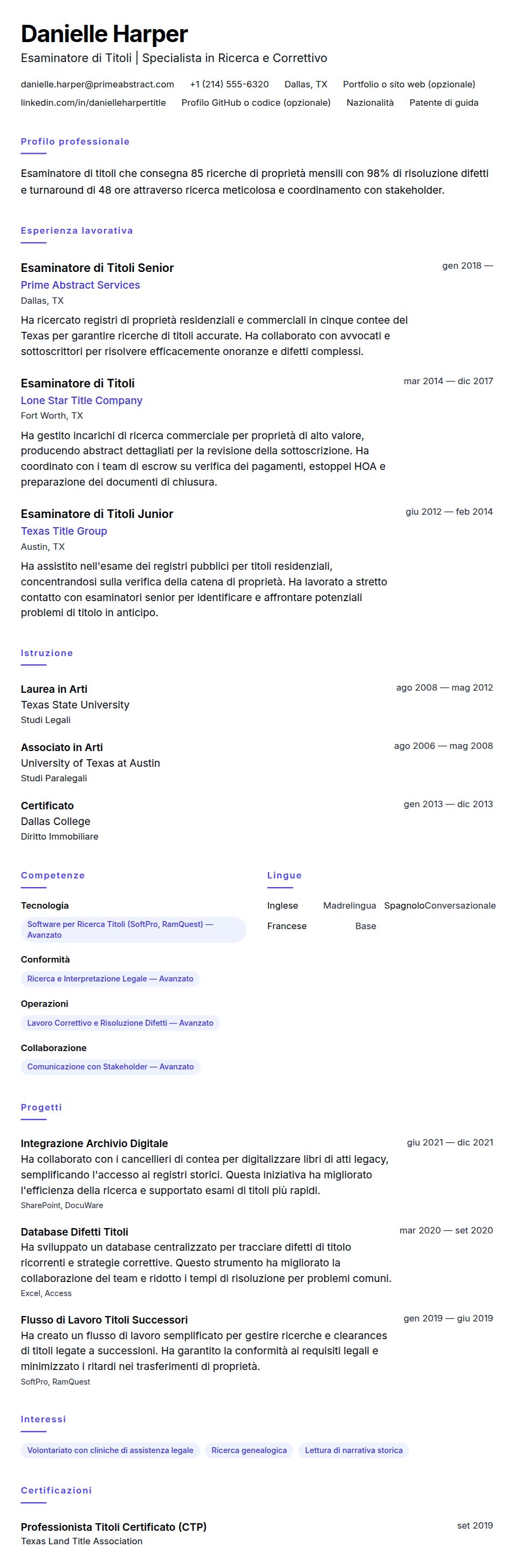 Anteprima del curriculum Esempio di Curriculum per Esaminatore di Titoli