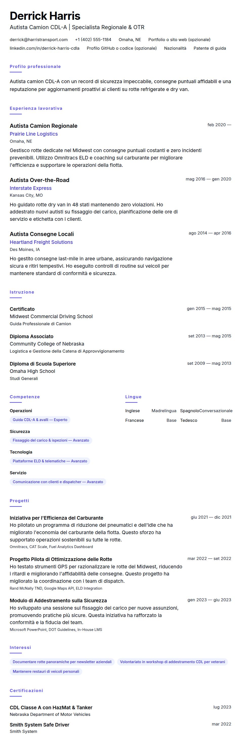 Anteprima del curriculum Esempio di Curriculum Autista di Camion