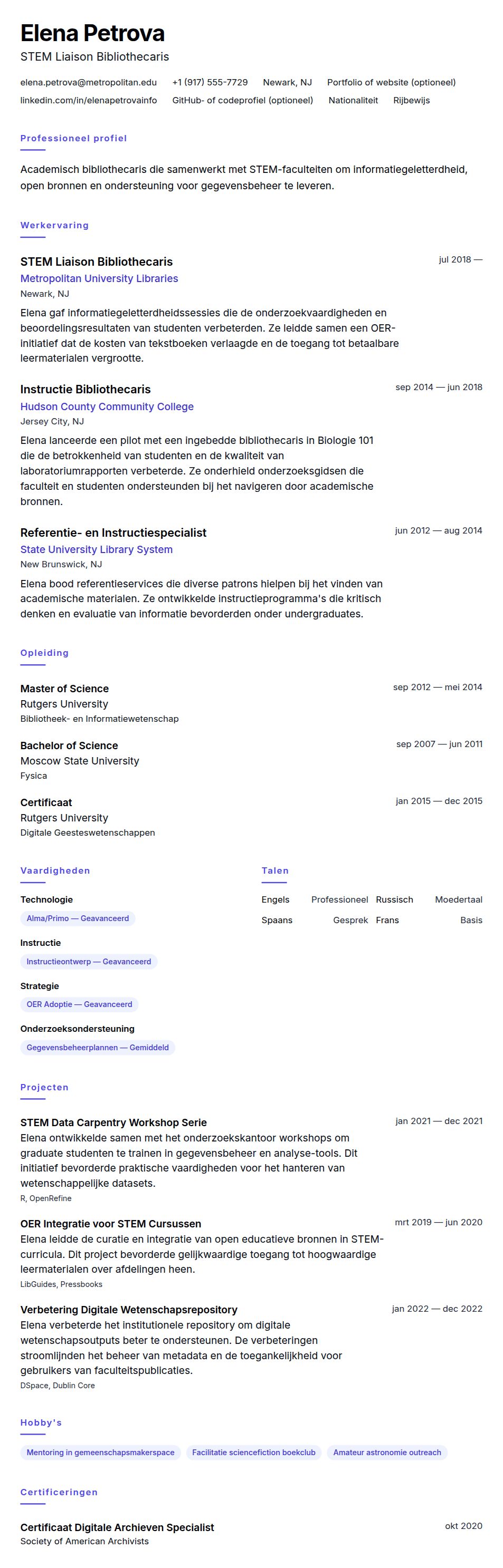 Voorbeeld CV Academisch Bibliothecaris