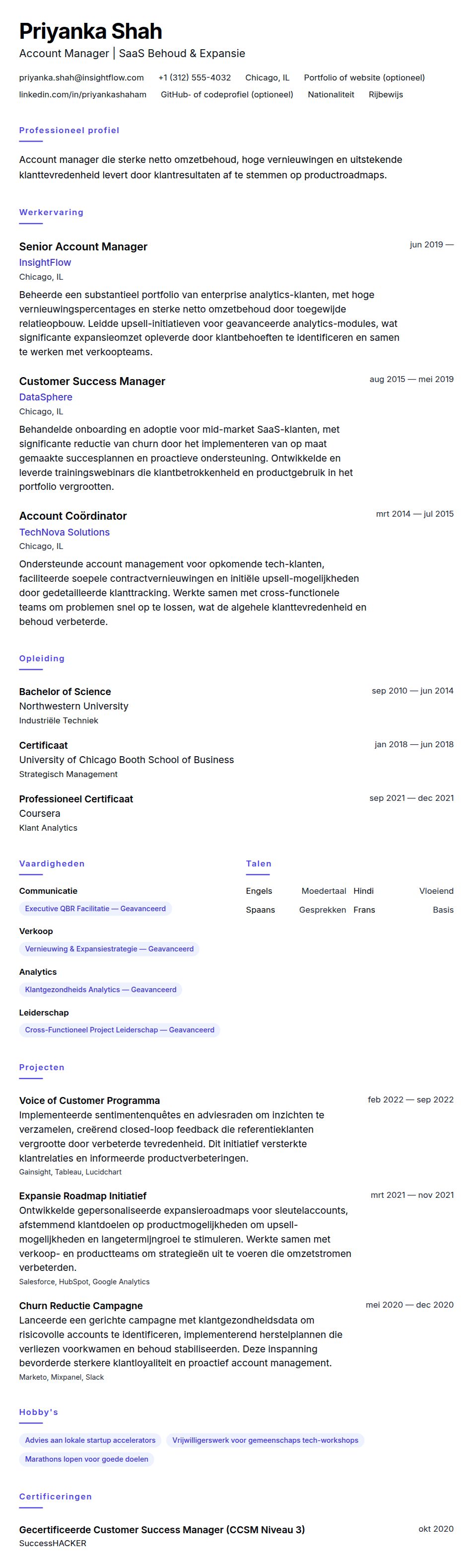 Cv-voorvertoning voor Voorbeeld CV Account Manager