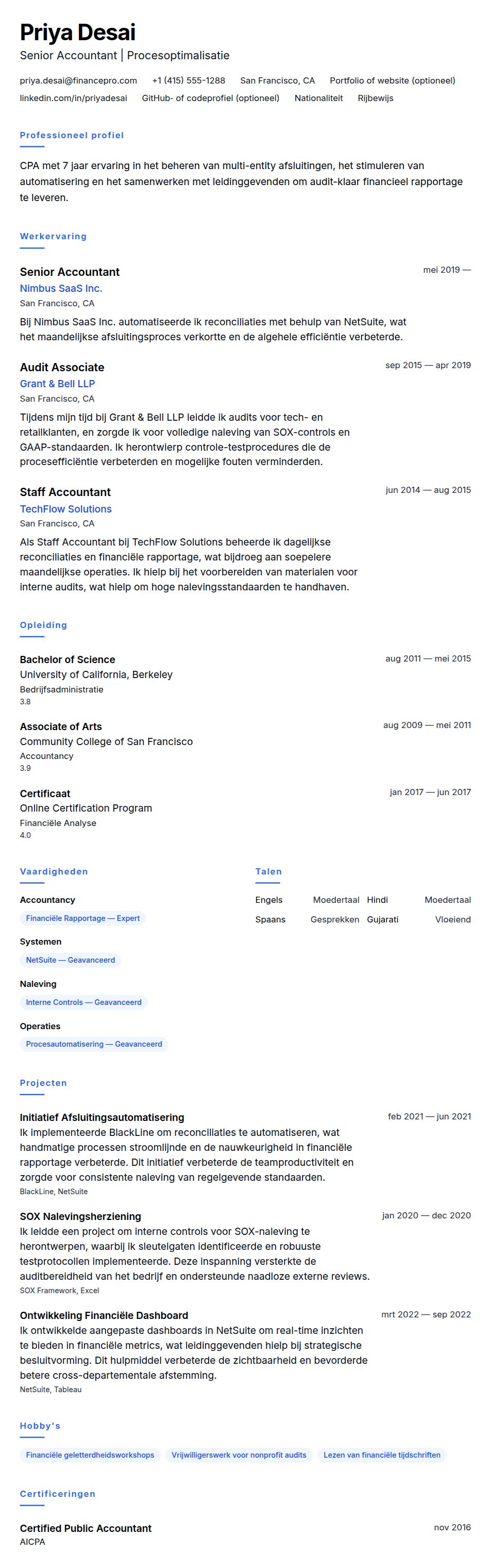 Cv-voorvertoning voor Voorbeeld Accountant CV