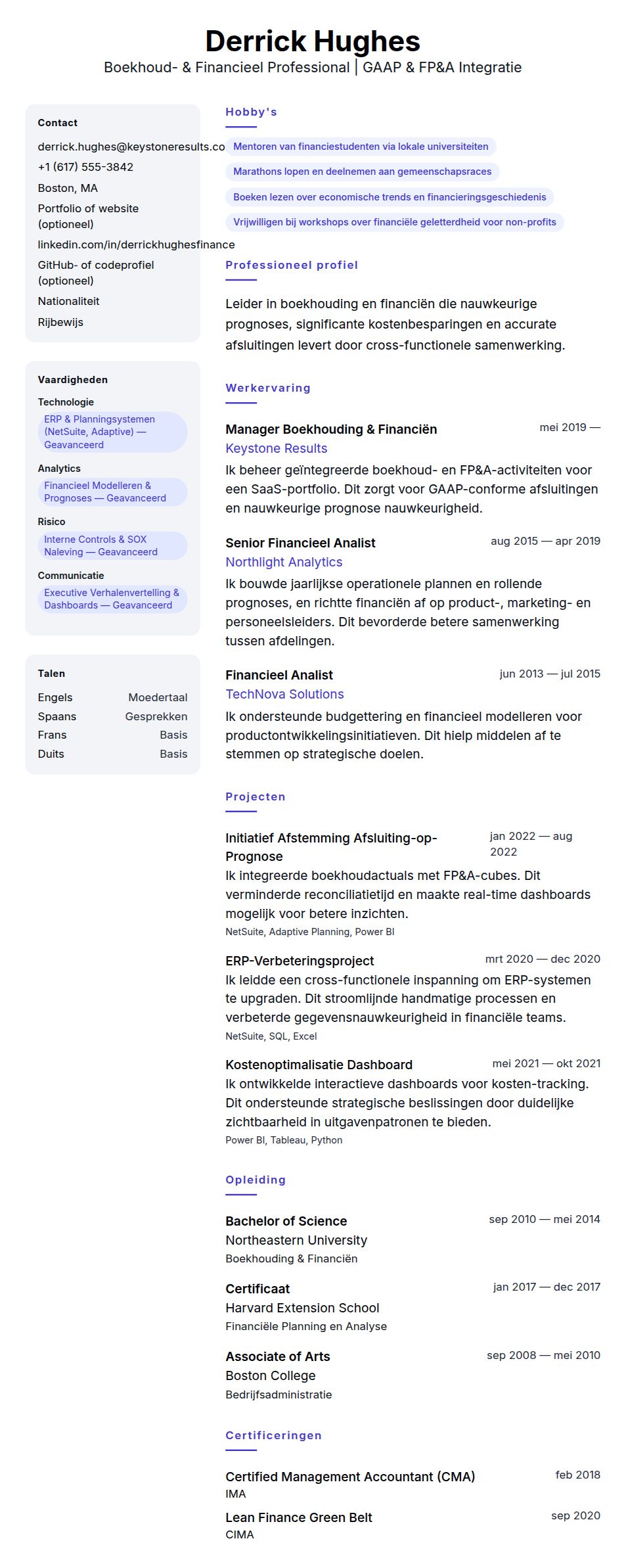 Voorbeeld CV Boekhoud- en Financieel Professional