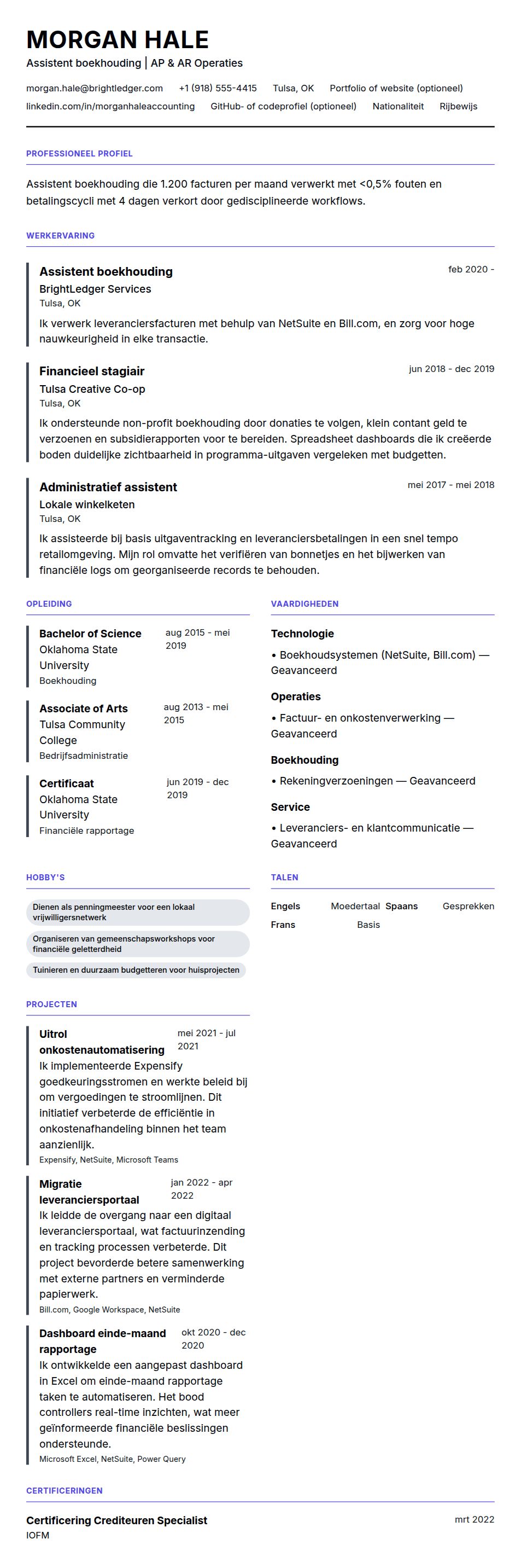 Cv-voorvertoning voor Voorbeeld cv Assistent boekhouding