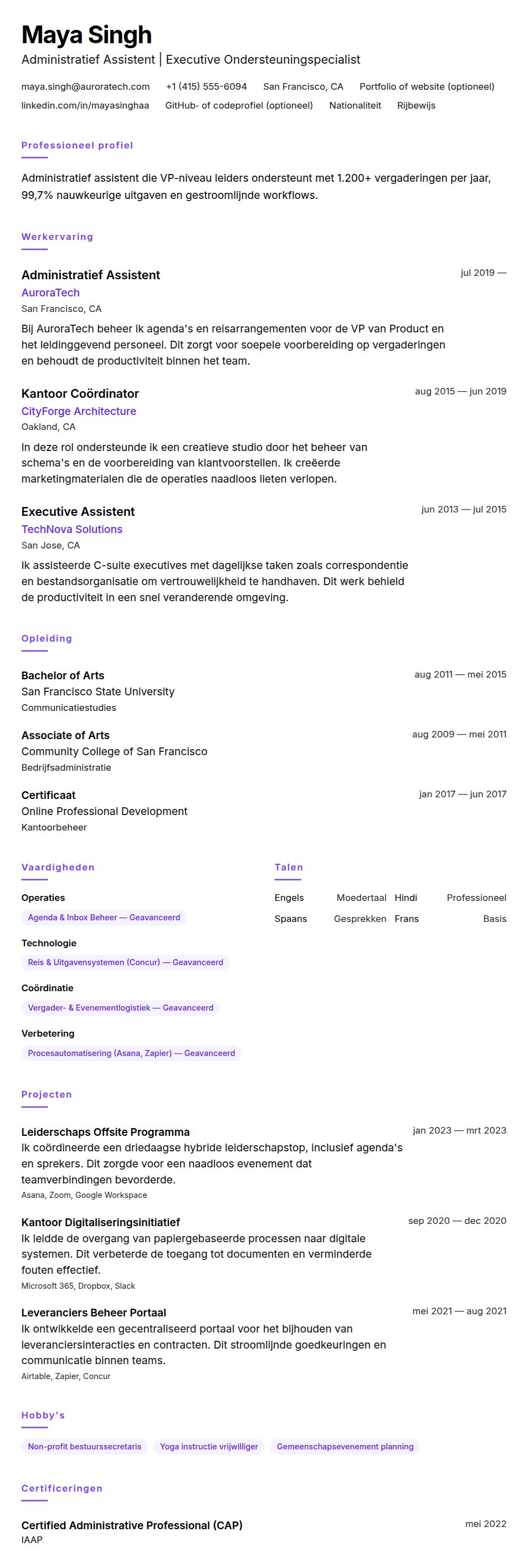 Voorbeeld CV Administratief Assistent