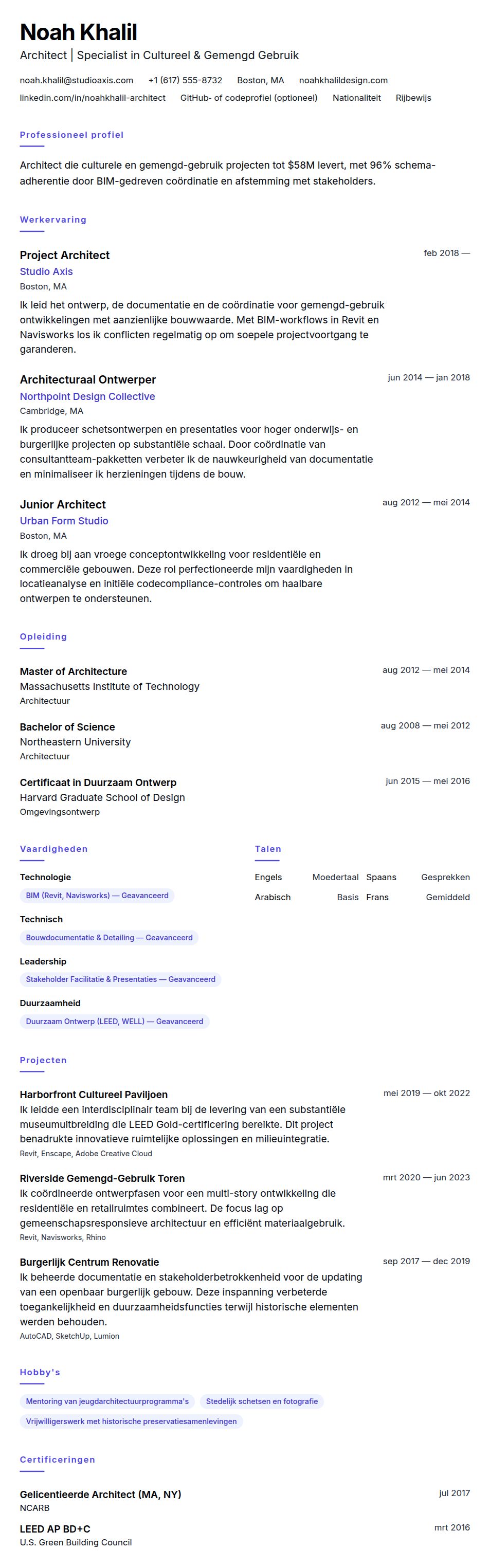Architect Voorbeeld CV