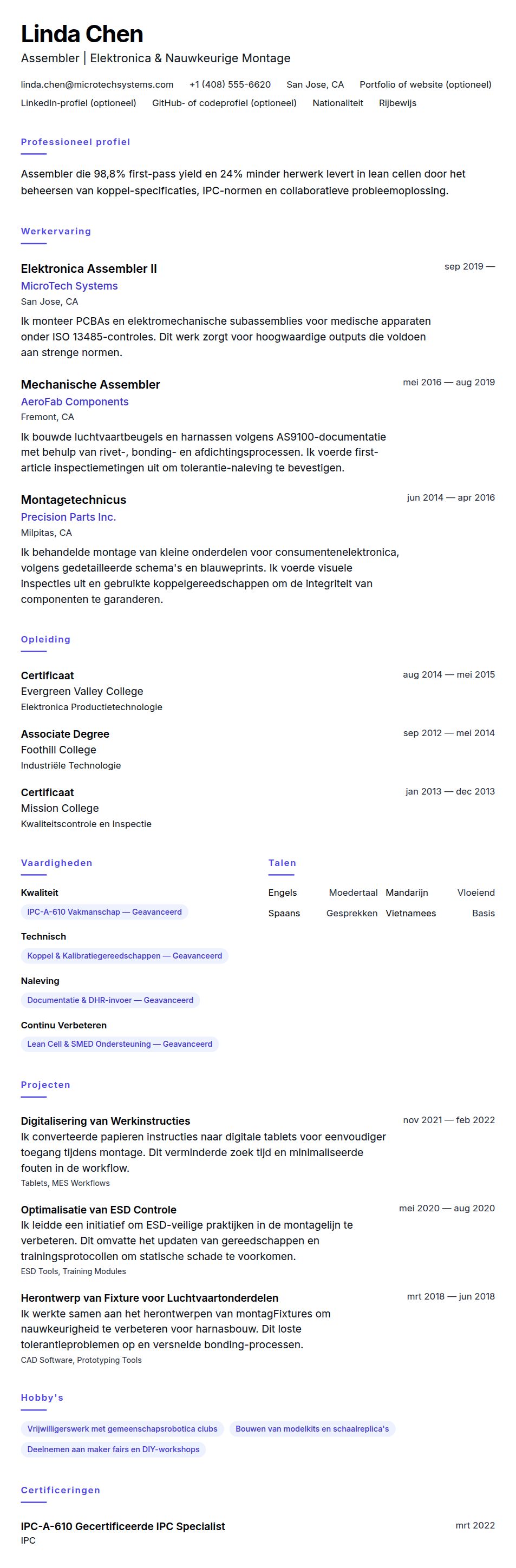 Assembler CV-voorbeeld