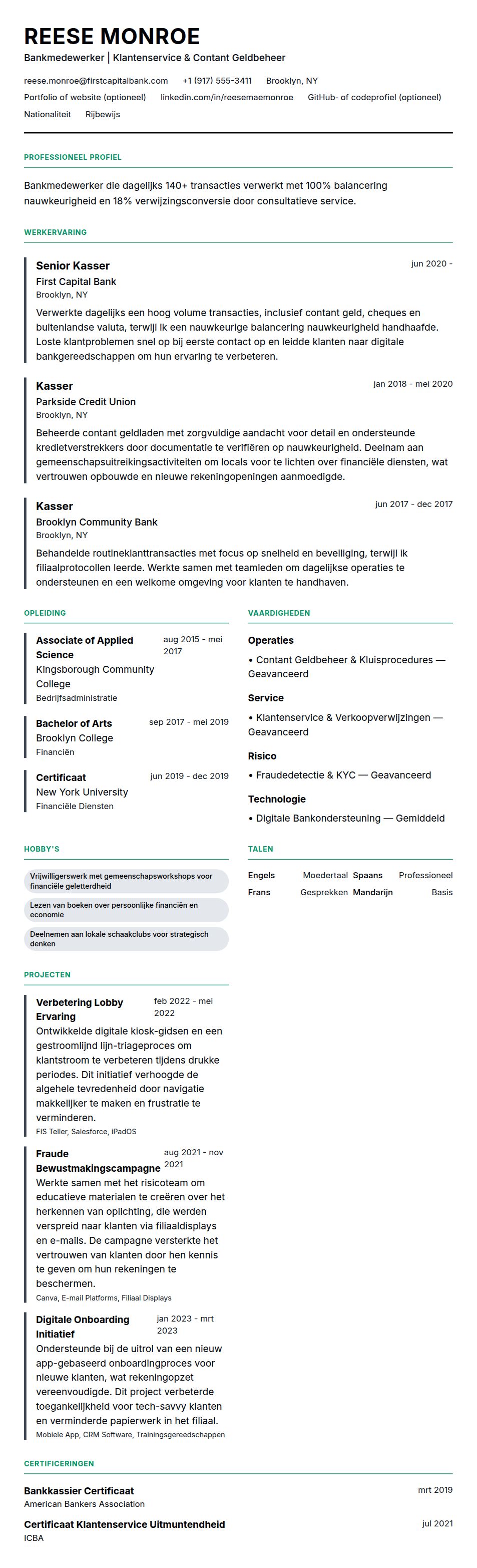 Cv-voorvertoning voor Voorbeeld cv bankmedewerker