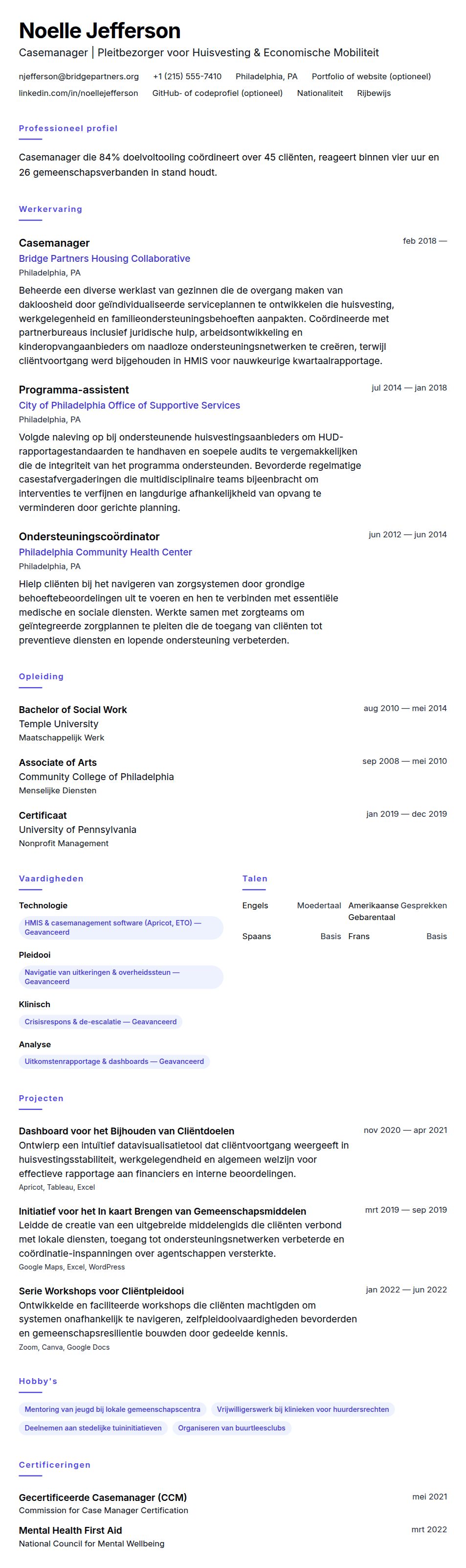 Voorbeeld Casemanager CV