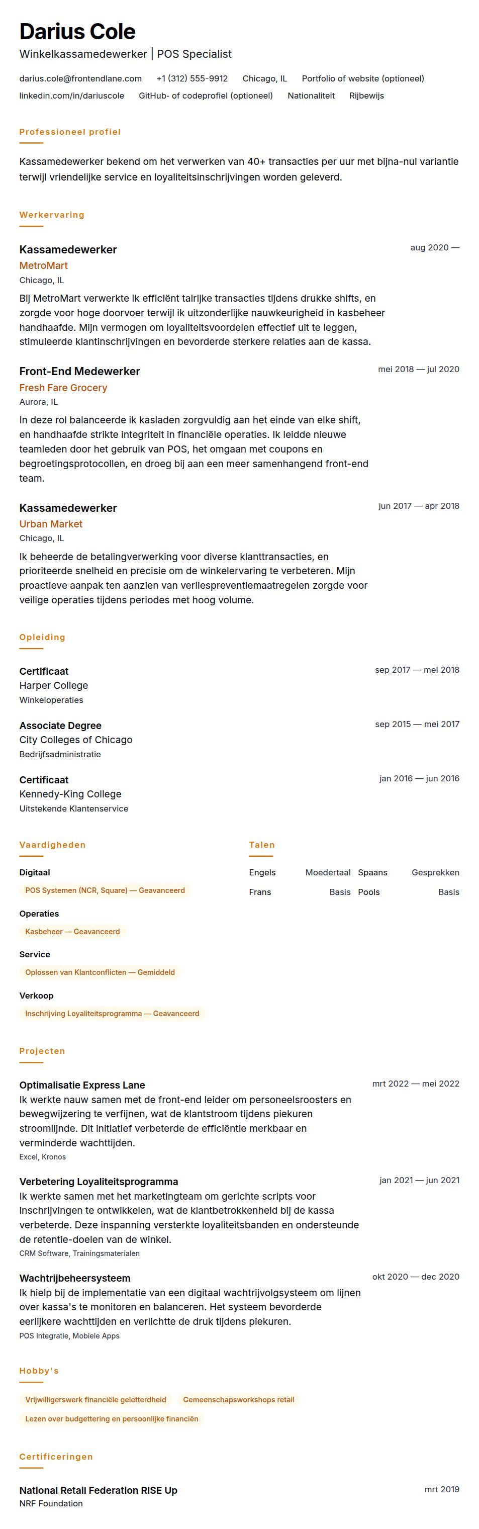 Cv-voorvertoning voor Voorbeeld cv Kassamedewerker