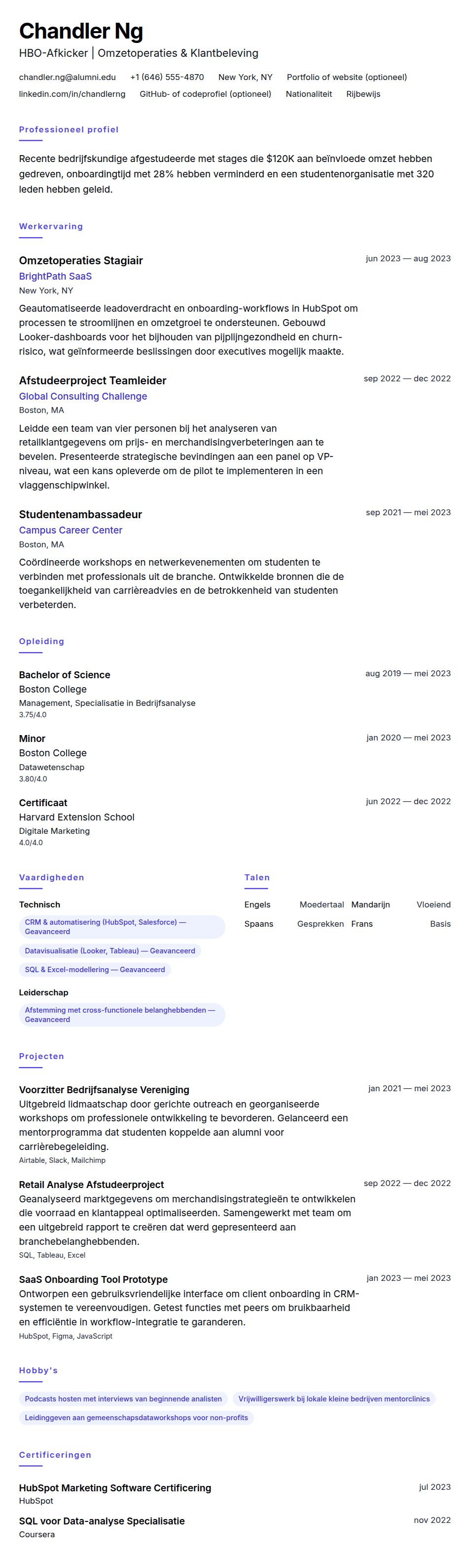 Voorbeeld CV HBO-Afkicker