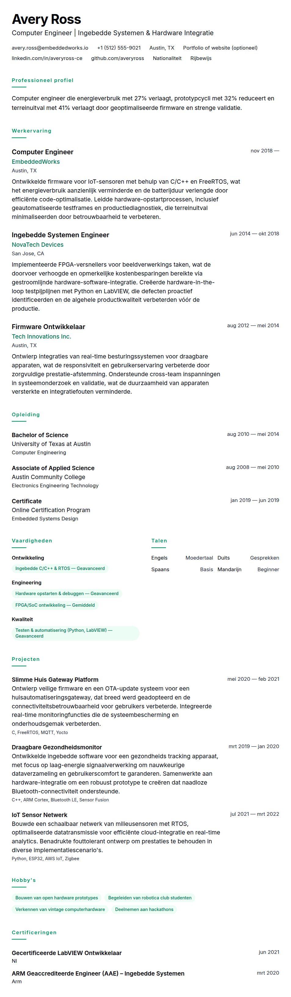 Cv-voorvertoning voor Voorbeeld cv Computer Engineer