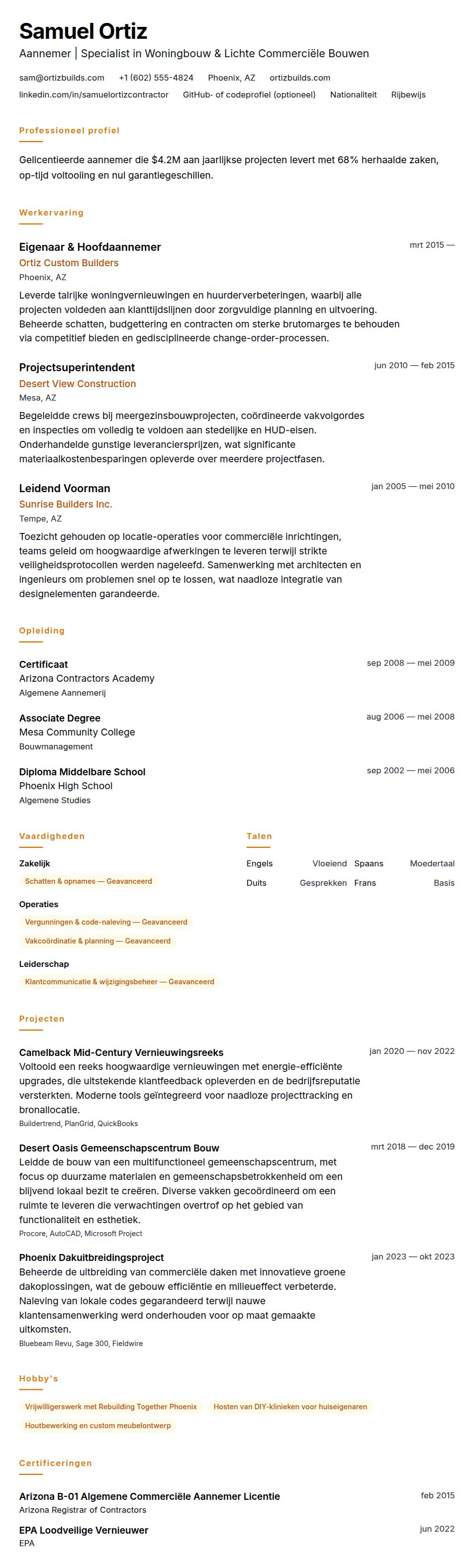 Voorbeeld CV Aannemer