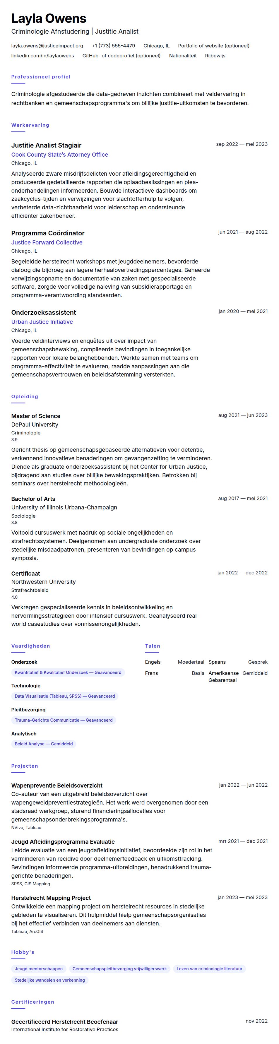 Voorbeeld CV Criminologie Afnstudering