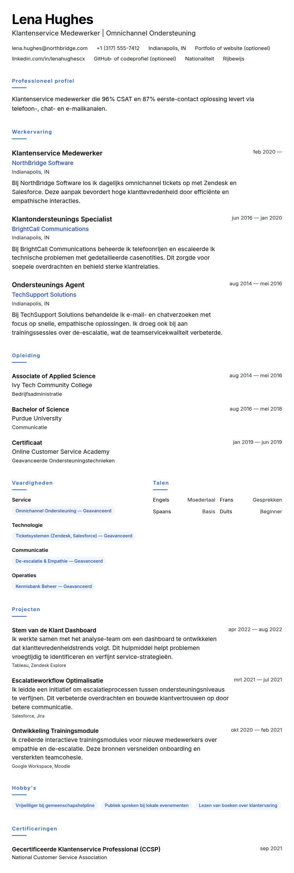 Voorbeeld CV Klantenservice Medewerker