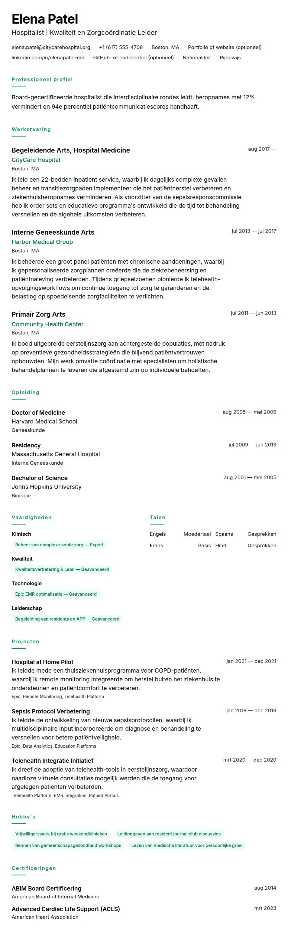 Dokter CV Voorbeeld