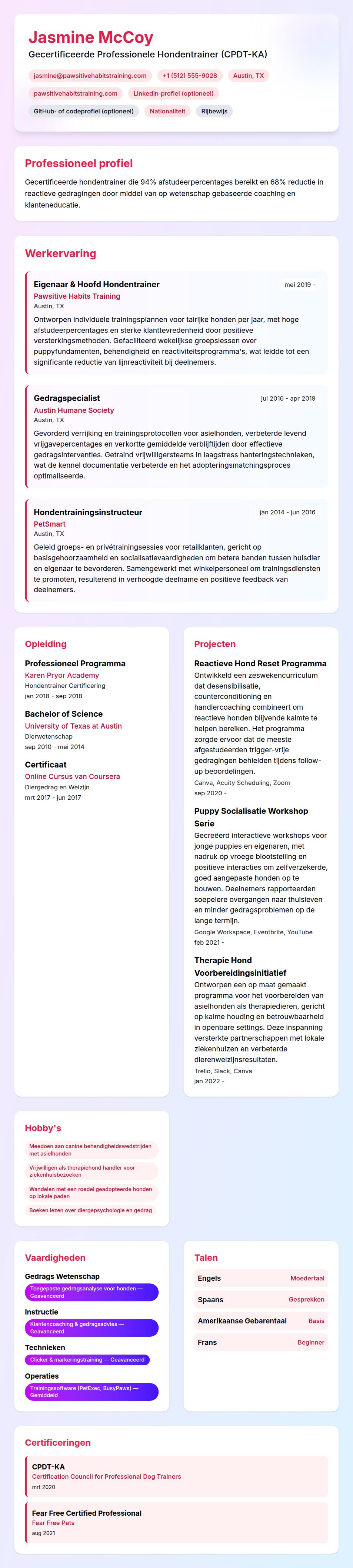 Voorbeeld CV Hondentrainer