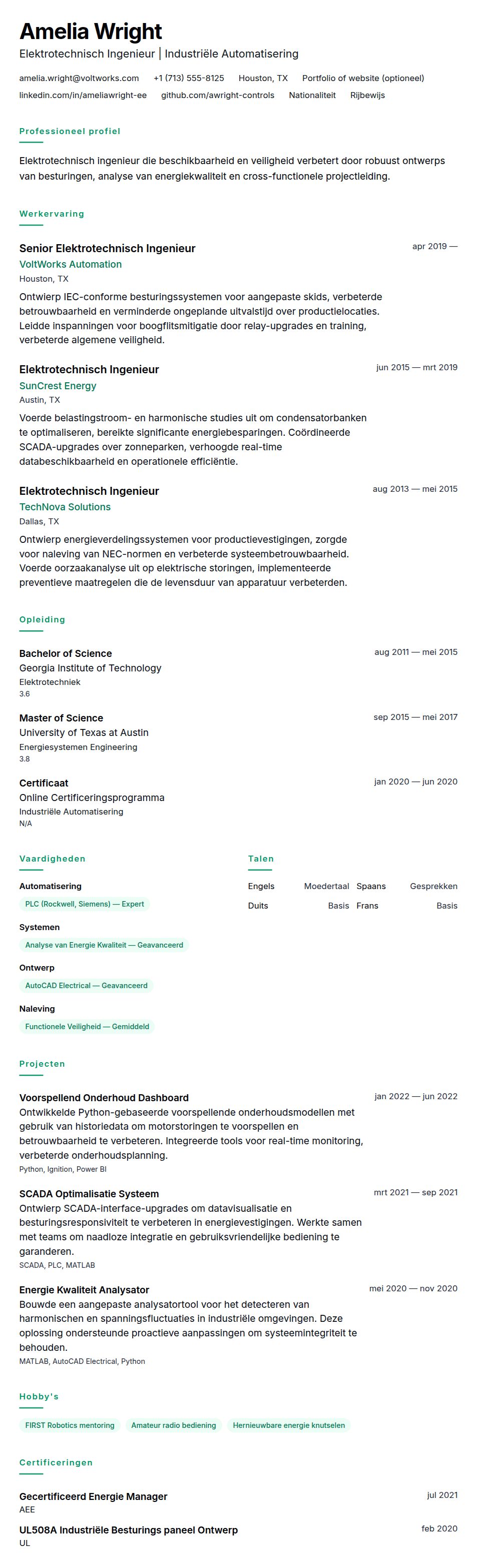Voorbeeld CV Elektrotechnisch Ingenieur