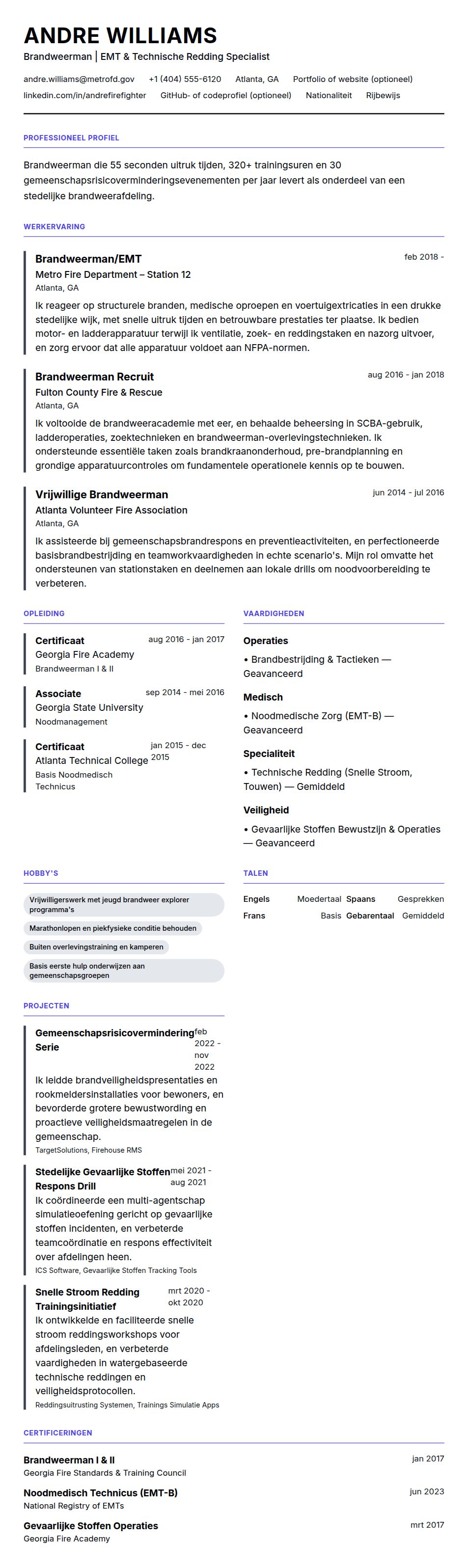 Brandweerman CV-voorbeeld