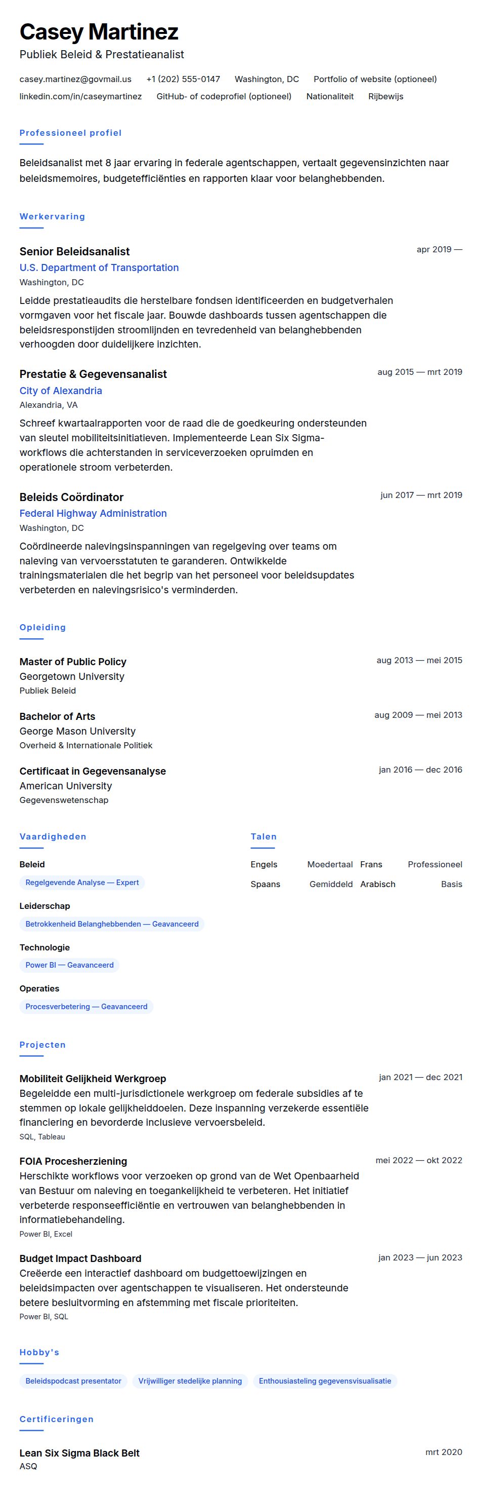 Voorbeeld CV Overheidsanalist