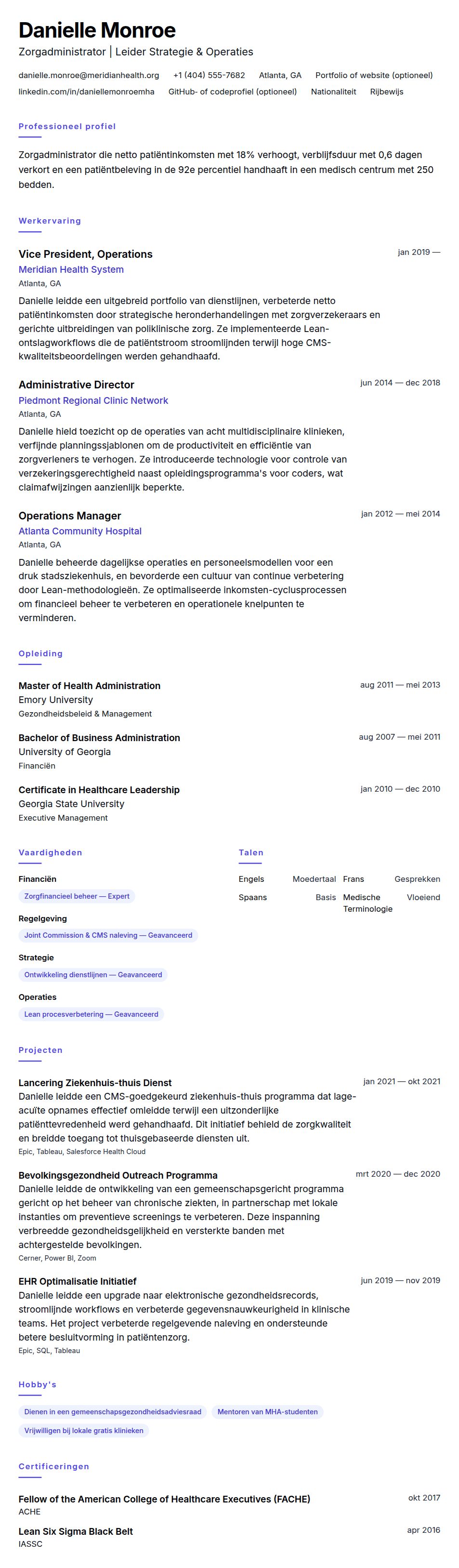 Cv-voorvertoning voor Voorbeeld CV Zorgadministratie