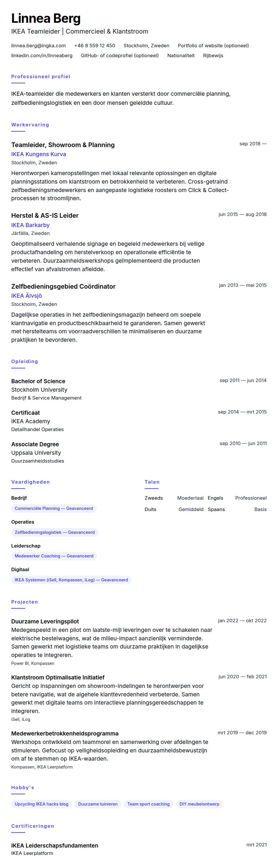 IKEA Teamleider CV Voorbeeld