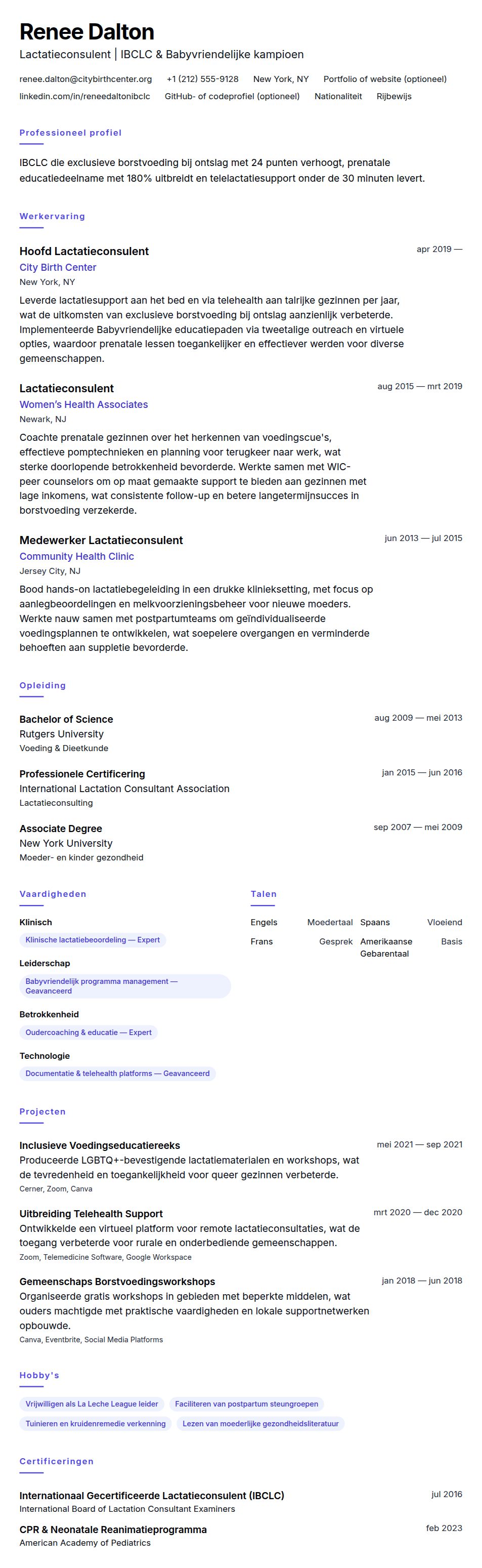 Lactatieconsulent CV-voorbeeld