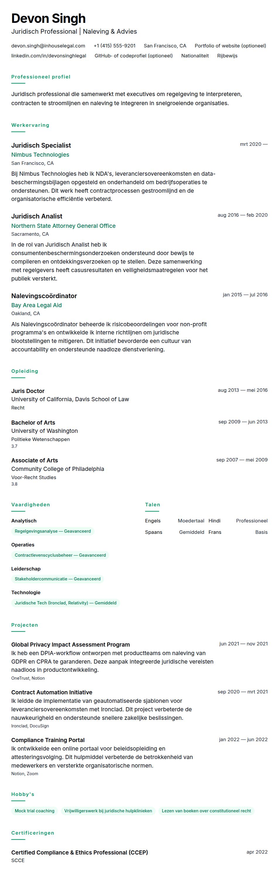 Voorbeeld CV Juridisch Professional