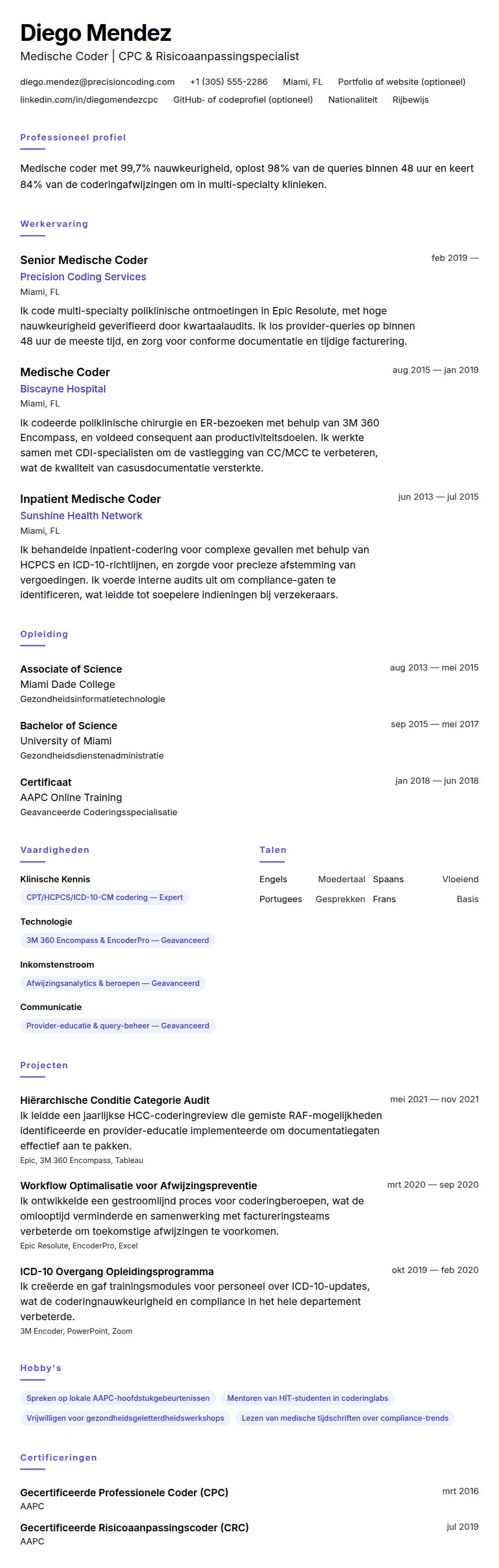 Cv-voorvertoning voor Voorbeeld CV Medische Coder