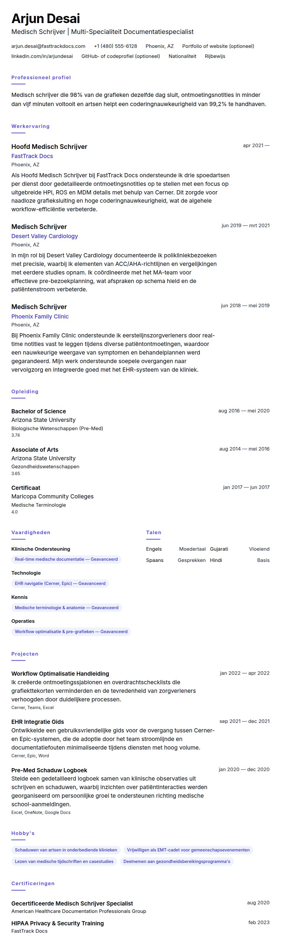 Cv-voorvertoning voor Voorbeeld CV Medisch Schrijver
