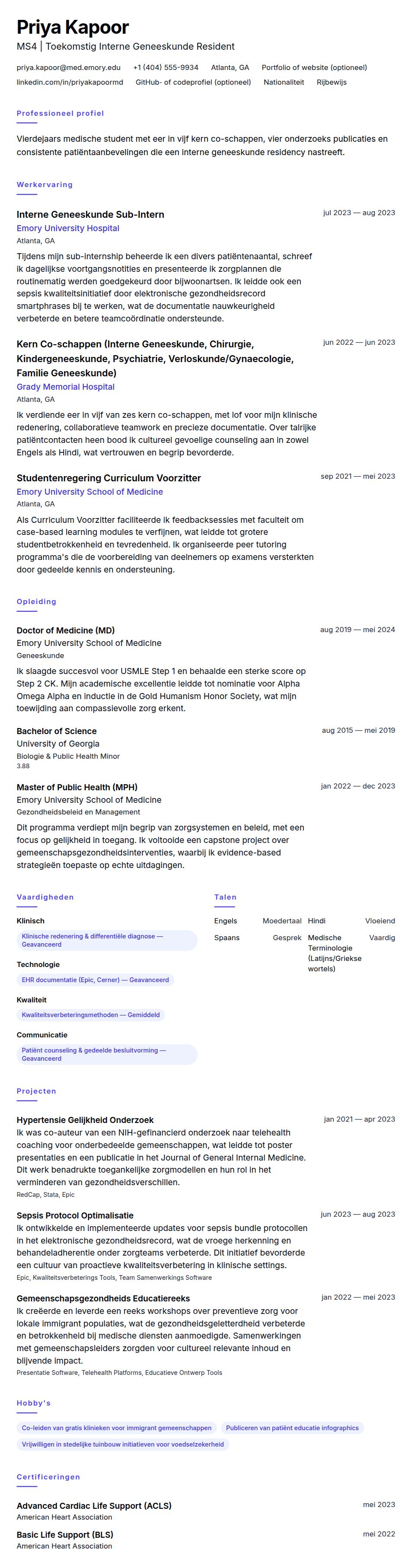 Cv-voorvertoning voor Medisch Student CV Voorbeeld