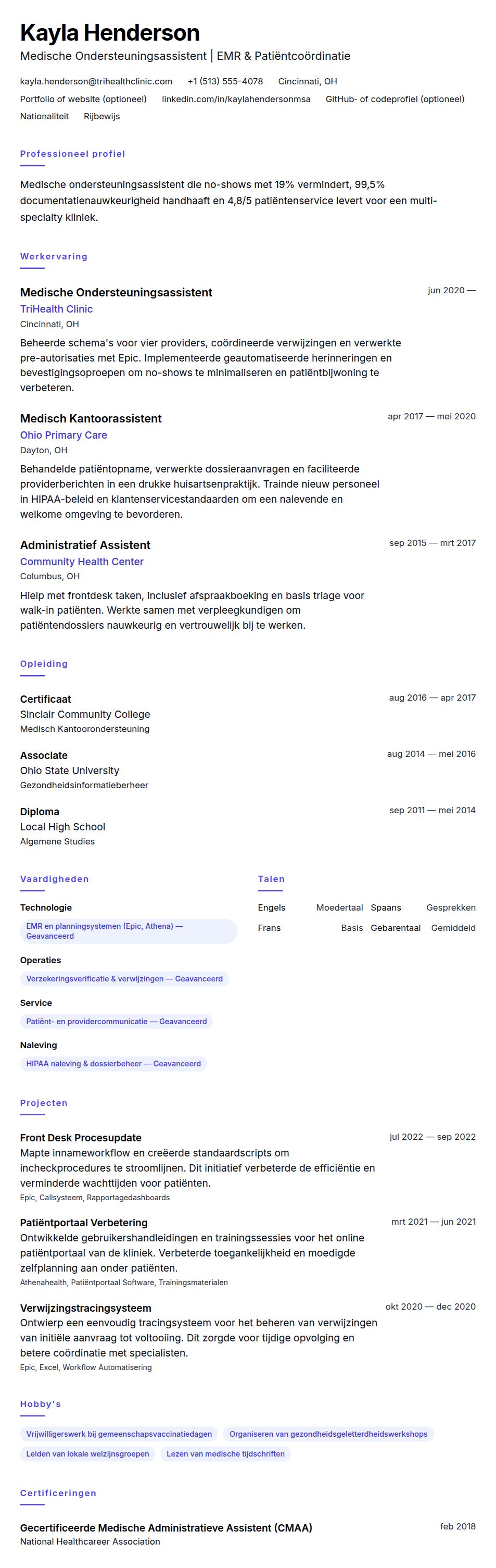 Cv-voorvertoning voor Medische Ondersteuningsassistent CV Voorbeeld
