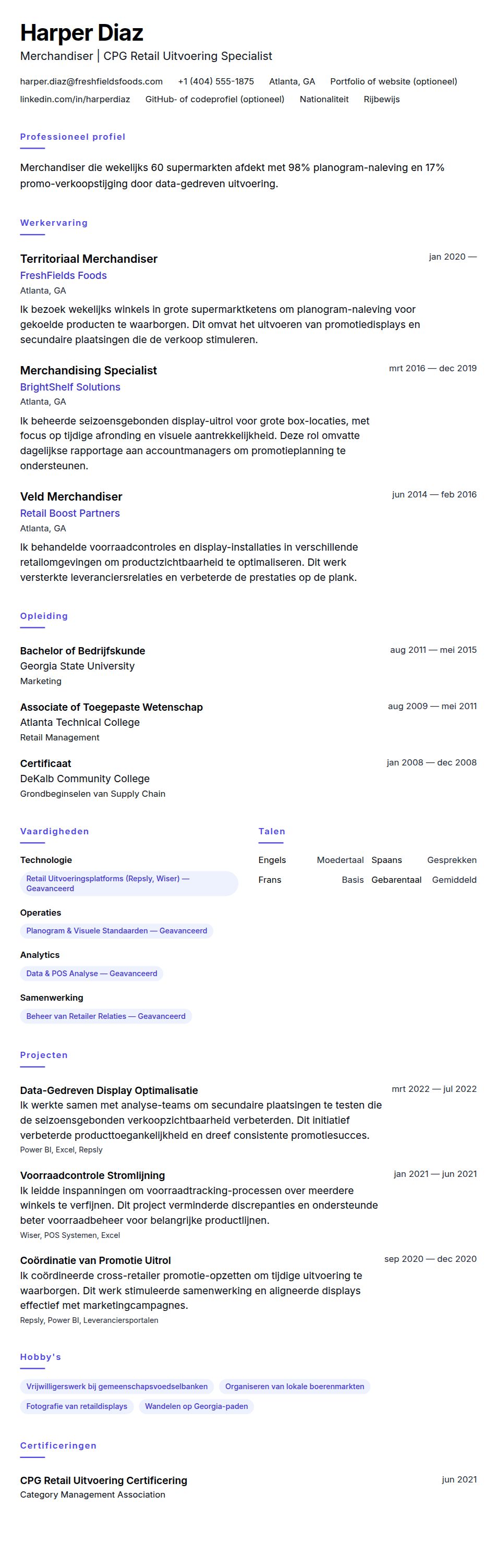 Cv-voorvertoning voor Merchandiser CV-voorbeeld
