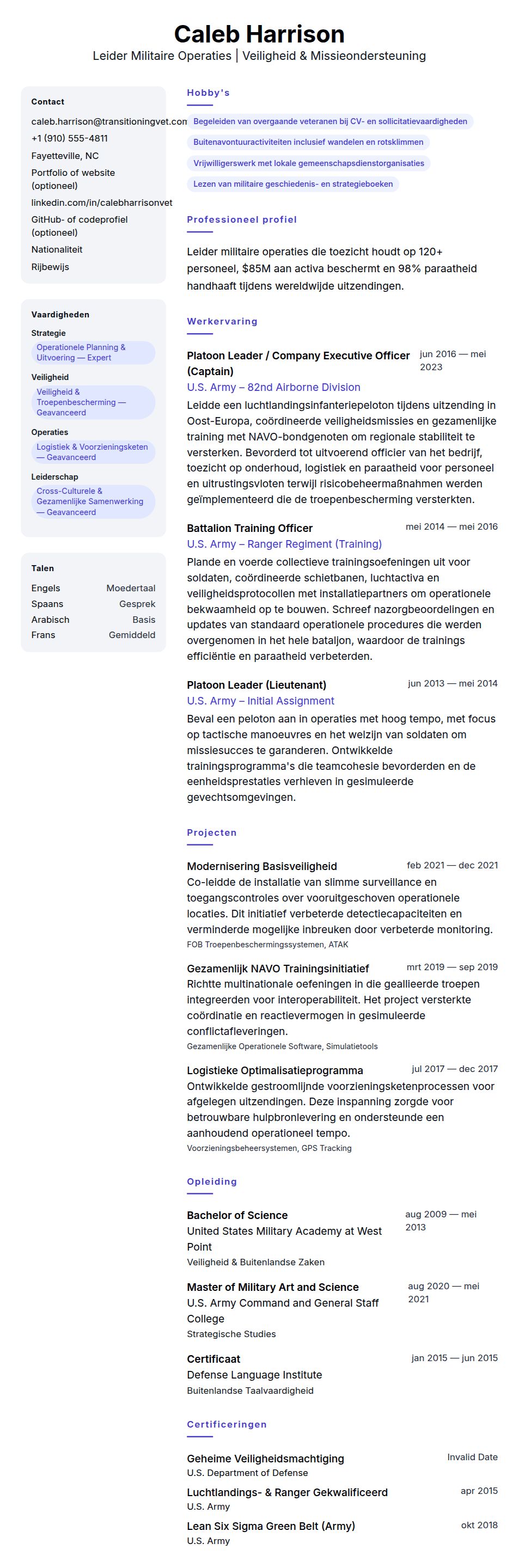 Voorbeeld CV Militaire Dienstlid