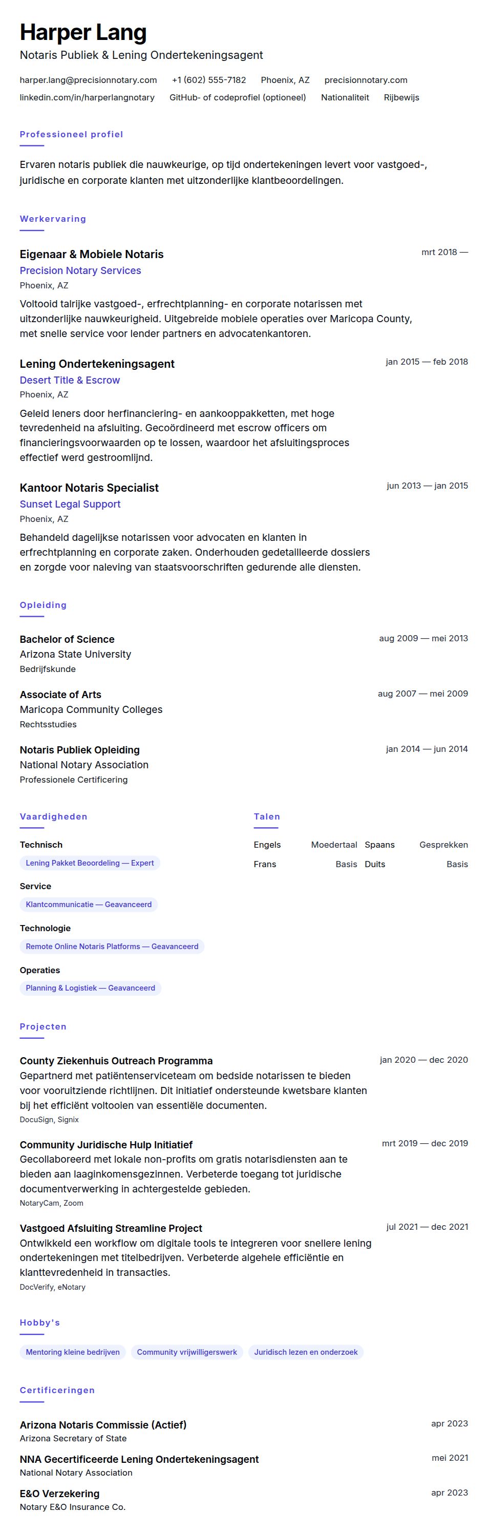 Cv-voorvertoning voor Notaris CV Voorbeeld