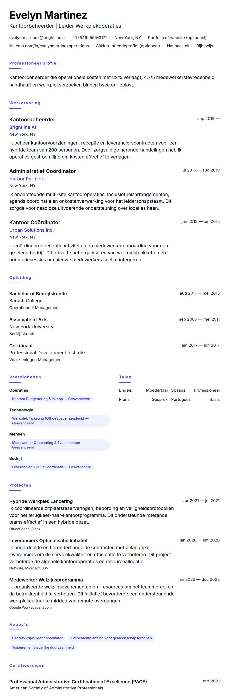 Voorbeeld cv Kantoorbeheerder