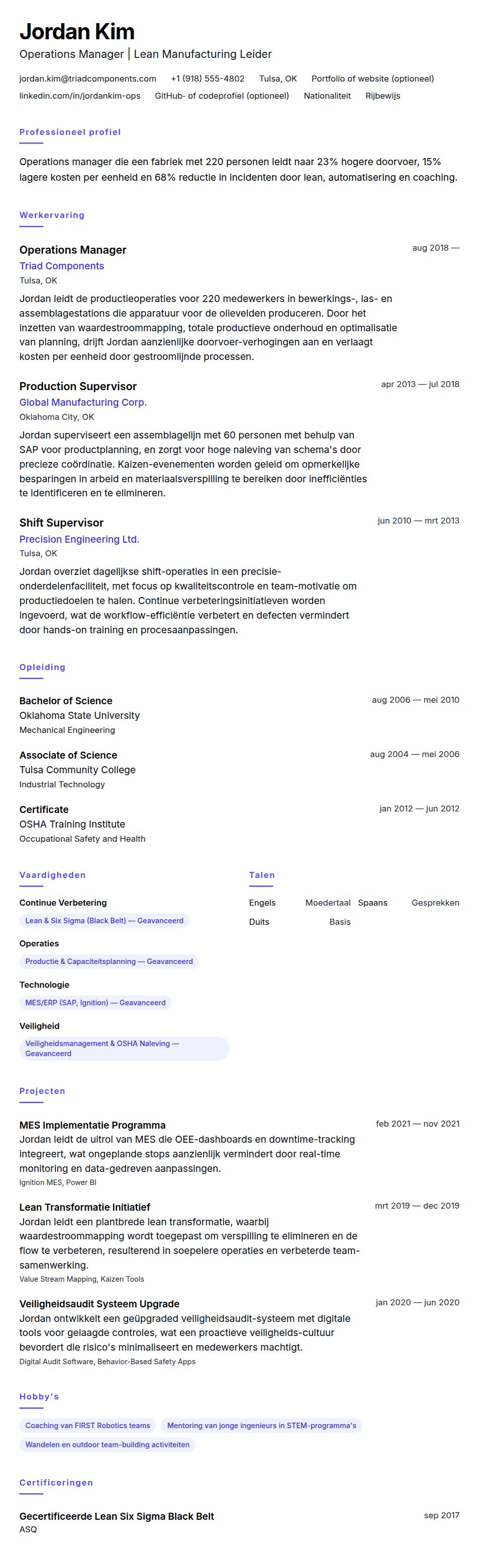 Voorbeeld CV Operations Manager