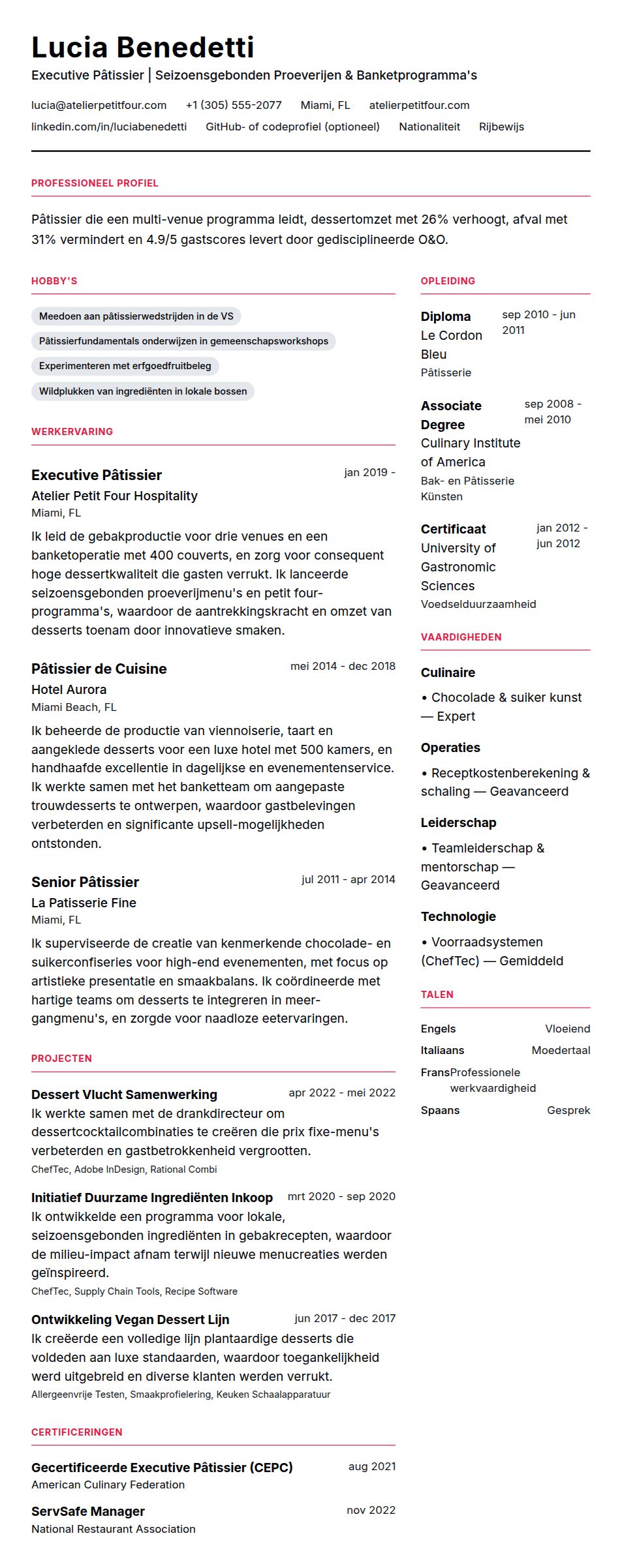 Cv-voorvertoning voor Voorbeeld CV Pâtissier