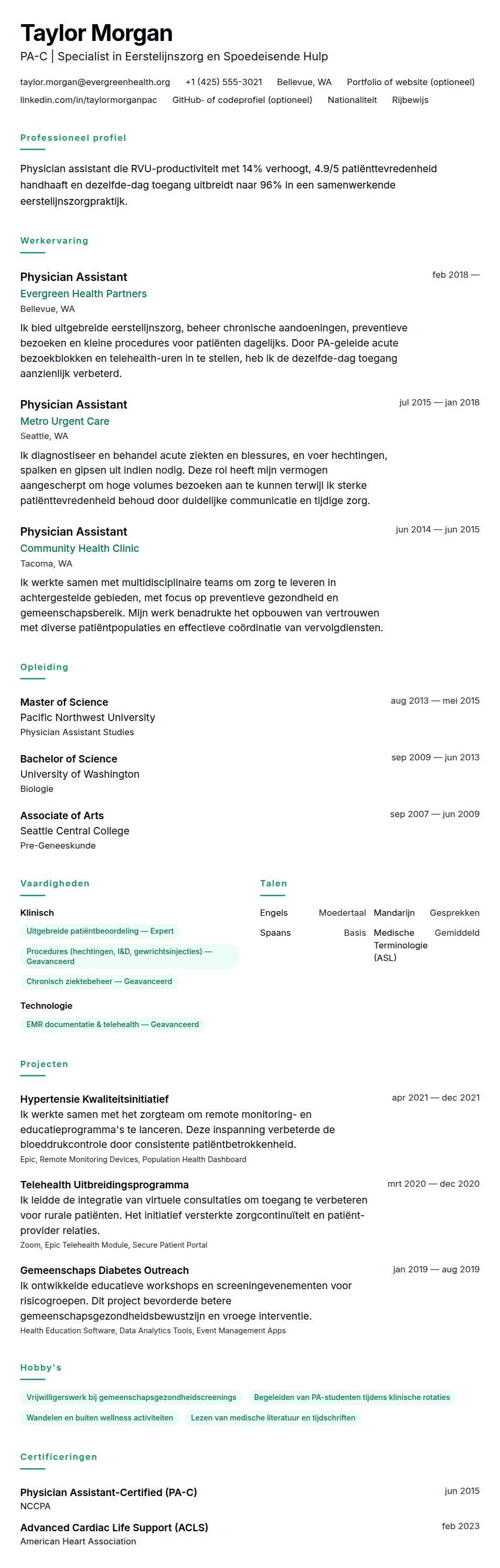 Cv-voorvertoning voor Voorbeeld cv Physician Assistant