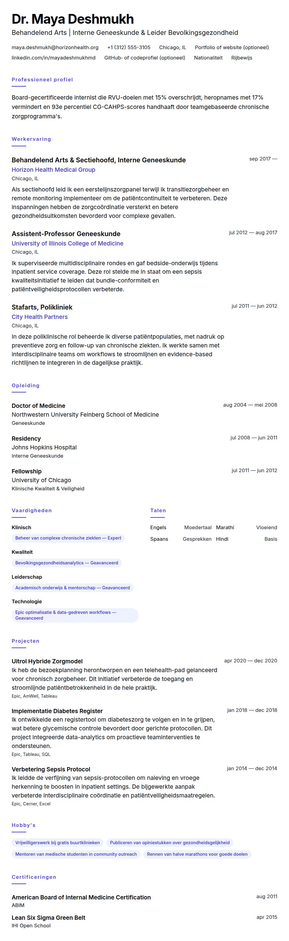 Cv-voorvertoning voor Voorbeeld van Artsen CV